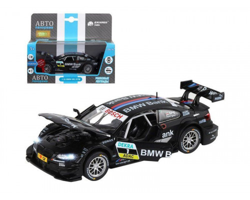 Машина АВТОПАНОРАМА BMW M3 DTM, черный, 1/32, свет, звук, инерция, в/к 17,5*13,5*9 см