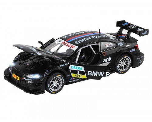 Машина АВТОПАНОРАМА BMW M3 DTM, черный, 1/32, свет, звук, инерция, в/к 17,5*13,5*9 см