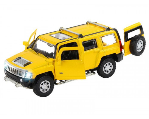 Машина АВТОПАНОРАМА Hummer H3, желтый, 1/32, свет, звук, инерция, в/к 17,5*13,5*9 см