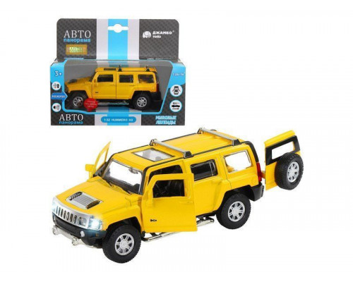 Машина АВТОПАНОРАМА Hummer H3, желтый, 1/32, свет, звук, инерция, в/к 17,5*13,5*9 см