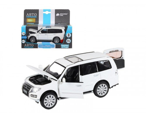 Машина АВТОПАНОРАМА Mitsubishi Pajero 4WD Tubro, белый, 1/33, свет, звук, в/к 17,5*13,5*9 см