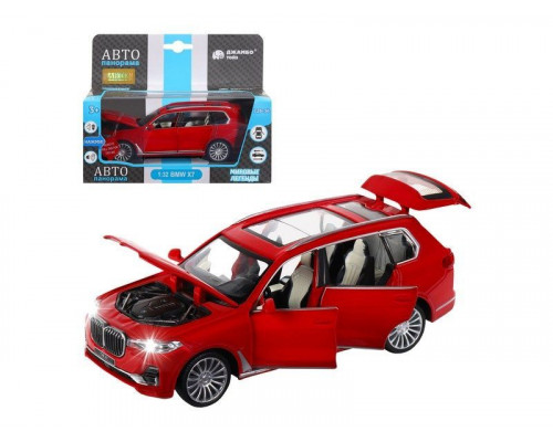 Машина АВТОПАНОРАМА BMW X7, красный, 1/32, свет, звук, инерция, в/к 17,5*13,5*9 см