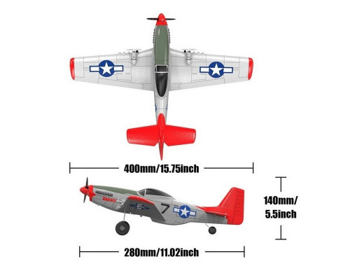 Радиоуправляемый самолет Volantex RC Mustang 400мм (синий) 2.4G 2ch LiPo RTF with Gyro