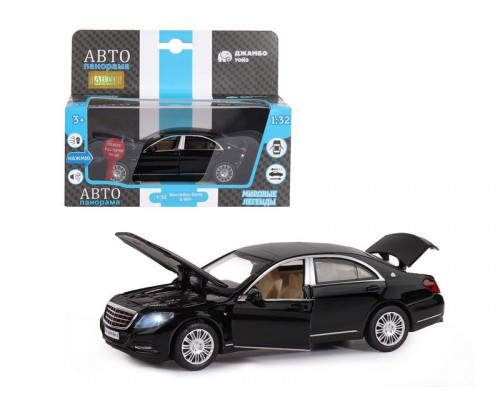 Машина АВТОПАНОРАМА Mercedes-Benz S600, черный, 1/32, свет, звук, инерция, в/к 17,5*13,5*9 см