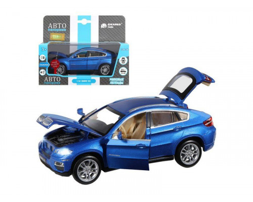 Машина АВТОПАНОРАМА BMW X6, синий, 1/32, свет, звук, инерция, в/к 17,5*13,5*9 см