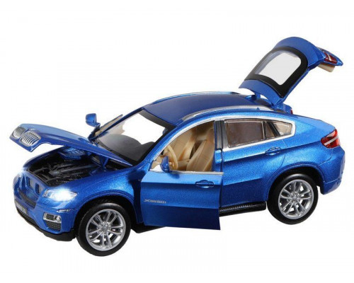 Машина АВТОПАНОРАМА BMW X6, синий, 1/32, свет, звук, инерция, в/к 17,5*13,5*9 см