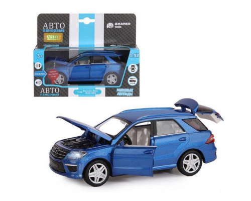 Машина АВТОПАНОРАМА Mercedes-Benz ML63 AMG, синий, 1/32, свет, звук, инерция, в/к 17,5*13,5*9 см