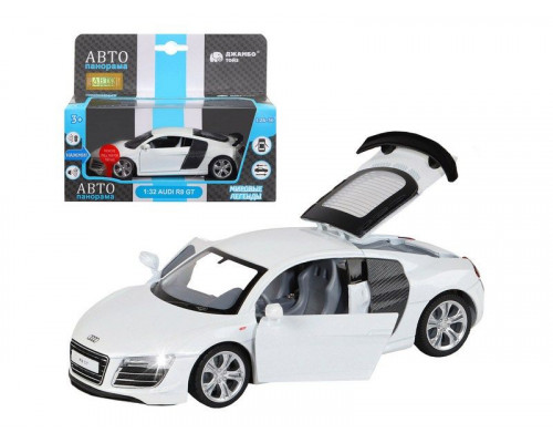 Машина АВТОПАНОРАМА Audi R8 GT, белый, 1/32, свет, звук, инерция, в/к 17,5*13,5*9 см