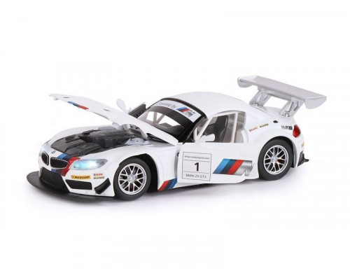 Машина АВТОПАНОРАМА BMW Z4 GT3, белый, 1/24, свет, звук, в/к 24,5*12,5*10,5 см