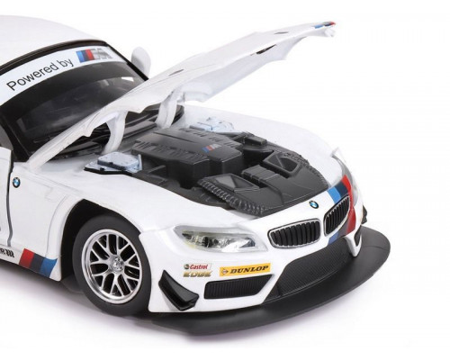 Машина АВТОПАНОРАМА BMW Z4 GT3, белый, 1/24, свет, звук, в/к 24,5*12,5*10,5 см