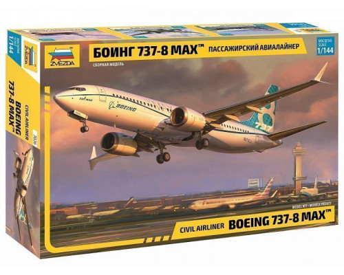 Сборная модель ZVEZDA Пассажирский авиалайнер Боинг 737-8 MAX, 1/144