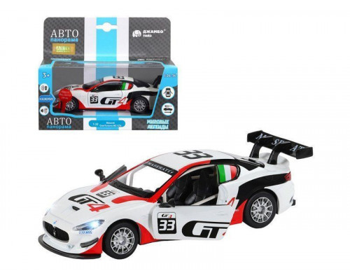 Машина АВТОПАНОРАМА Maserati Gran Turismo MC GT4, белый, 1/32, свет, звук, в/к 17,5*13,5*9 см