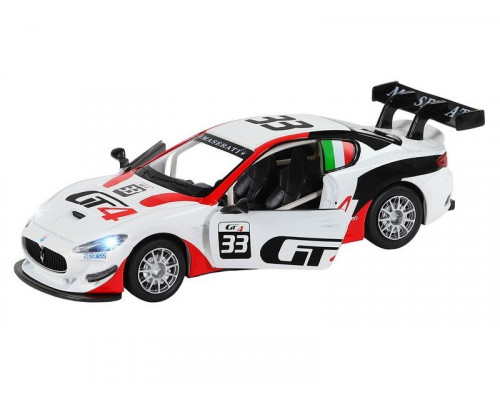 Машина АВТОПАНОРАМА Maserati Gran Turismo MC GT4, белый, 1/32, свет, звук, в/к 17,5*13,5*9 см