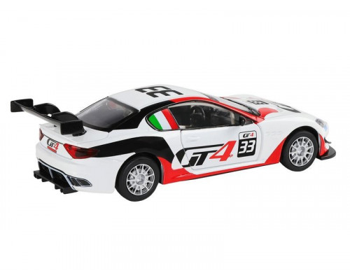 Машина АВТОПАНОРАМА Maserati Gran Turismo MC GT4, белый, 1/32, свет, звук, в/к 17,5*13,5*9 см