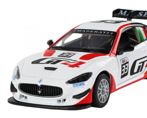 Машина АВТОПАНОРАМА Maserati Gran Turismo MC GT4, белый, 1/32, свет, звук, в/к 17,5*13,5*9 см