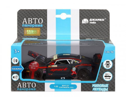 Машина АВТОПАНОРАМА Bentley Continental GT3, черный, 1/32, в/к 17,5*13,5*9 см