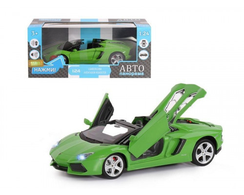 Машина АВТОПАНОРАМА Lamborghini Aventador Roadster-OPEN, зеленый, 1/24, в/к 24,5*12,5*10,5 см