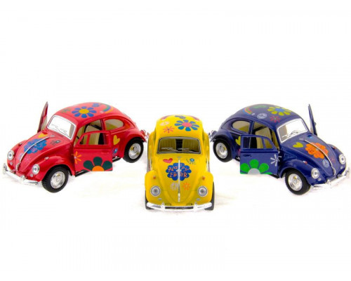 Машина Kinsmart 1967 Volkswagen Classical Beetle with printing инерция (1/12шт.) 1:32 б/к