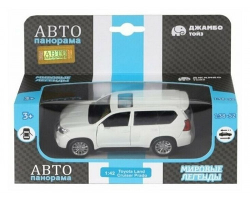 Машина АВТОПАНОРАМА Land Cruiser Prado, белый, 1/42, инерция, откр. двери, в/к 17,5*12,5*6,5 см