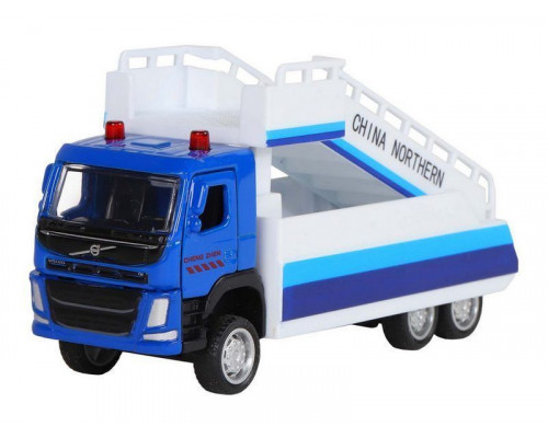 Машина АВТОПАНОРАМА VOLVO FM Пассажирский трап, синий, 1/72, инерция, в/к 17,5*13*6,5 см