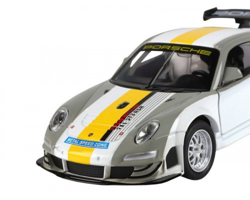 Машина АВТОПАНОРАМА Porsche 911 GT3 RSR, серебряный, 1/32, свет, звук, инерция, в/к 17,5*13,5*9см