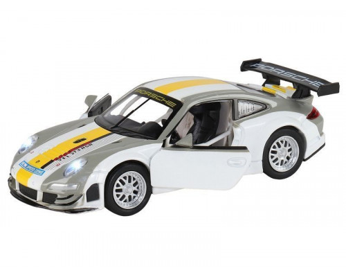 Машина АВТОПАНОРАМА Porsche 911 GT3 RSR, серебряный, 1/32, свет, звук, инерция, в/к 17,5*13,5*9см