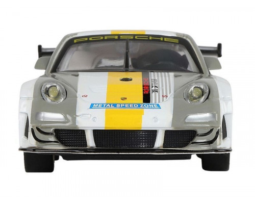 Машина АВТОПАНОРАМА Porsche 911 GT3 RSR, серебряный, 1/32, свет, звук, инерция, в/к 17,5*13,5*9см