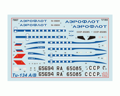 Сборная модель ZVEZDA Пассажирский авиалайнер Ту-134А/Б-3, 1/144