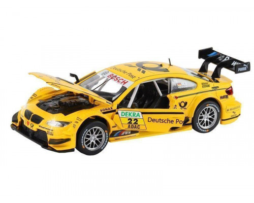 Машина АВТОПАНОРАМА BMW M3 DTM, желтый, 1/32, свет, звук, инерция, в/к 17,5*13,5*9 см