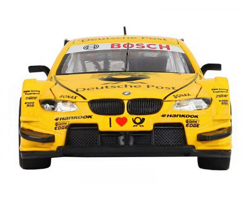 Машина АВТОПАНОРАМА BMW M3 DTM, желтый, 1/32, свет, звук, инерция, в/к 17,5*13,5*9 см