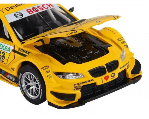 Машина АВТОПАНОРАМА BMW M3 DTM, желтый, 1/32, свет, звук, инерция, в/к 17,5*13,5*9 см