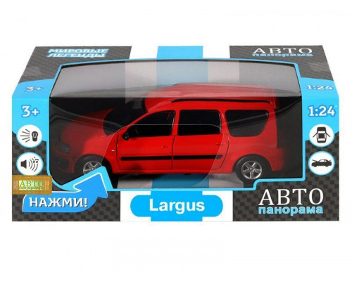 Машина АВТОПАНОРАМА LADA LARGUS, красный, 1/24, свет, звук, инерция, в/к 24,5*12,5*10,5 см