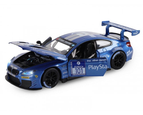 Машина АВТОПАНОРАМА BMW M6 GT3, синий, 1/24, свет, звук, в/к 24,5*12,5*10,5 см