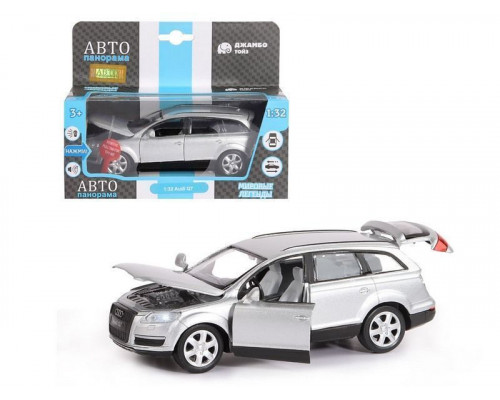 Машина АВТОПАНОРАМА Audi Q7, серебряный, 1/32, свет, звук, инерция, в/к 17,5*13,5*9 см