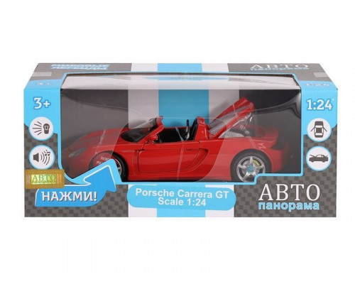 Машина АВТОПАНОРАМА Porsche Carrera GT, красный, 1/24, свет, звук, в/к 24,5*12,5*10,5 см