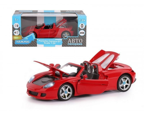 Машина АВТОПАНОРАМА Porsche Carrera GT, красный, 1/24, свет, звук, в/к 24,5*12,5*10,5 см