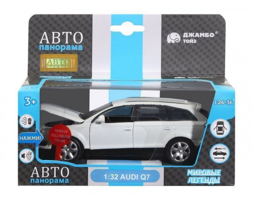 Машина АВТОПАНОРАМА Audi Q7, белый, 1/32, свет, звук, инерция, в/к 17,5*13,5*9 см