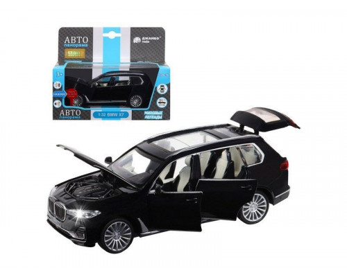 Машина АВТОПАНОРАМА BMW X7, черный, 1/32, свет, звук, инерция, в/к 17,5*13,5*9 см