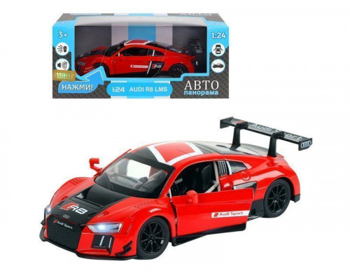 Машина АВТОПАНОРАМА Audi R8 LMS, красный, 1/24, свет, звук, в/к 24,5*12,5*10,5 см