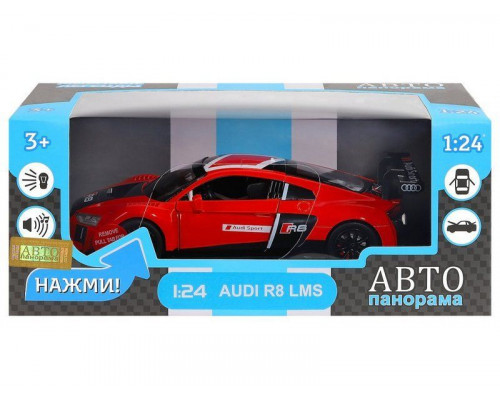 Машина АВТОПАНОРАМА Audi R8 LMS, красный, 1/24, свет, звук, в/к 24,5*12,5*10,5 см