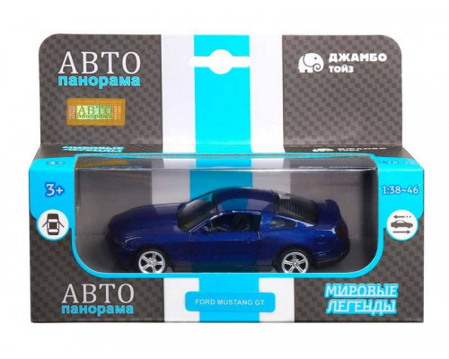 Машина АВТОПАНОРАМА Ford Mustang GT, синий, 1/43, инерция, откр. двери, в/к 17,5*12,5*6,5 см