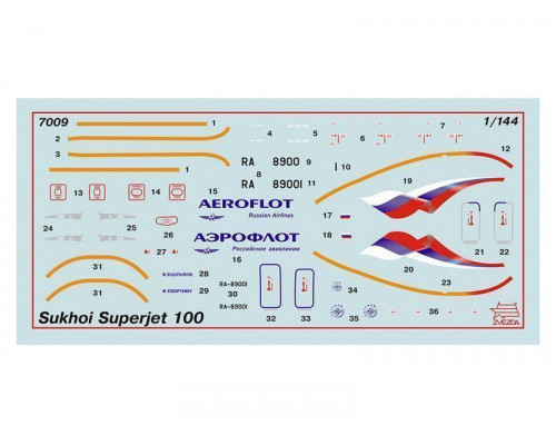 Сборная модель ZVEZDA Региональный пассажирский авиалайнер Superjet 100, 1/144