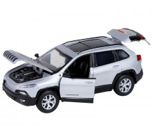 Машина "АВТОПАНОРАМА" Jeep  Cherokee, 1/32, серебряный, инерция, свет, звук, в/к 17,5*13,5*9 см