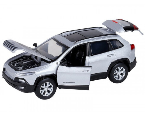 Машина АВТОПАНОРАМА Jeep  Cherokee, 1/32, серебряный, инерция, свет, звук, в/к 17,5*13,5*9 см