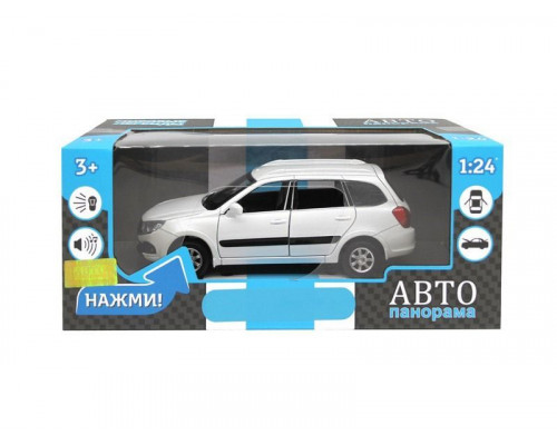 Машина АВТОПАНОРАМА LADA GRANTA CROSS, белый, 1/24, свет, звук, инерция, в/к 24,5*12,5*10,5 см