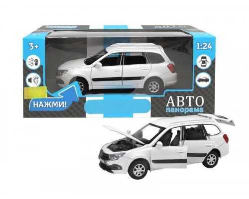 Машина АВТОПАНОРАМА LADA GRANTA CROSS, белый, 1/24, свет, звук, инерция, в/к 24,5*12,5*10,5 см