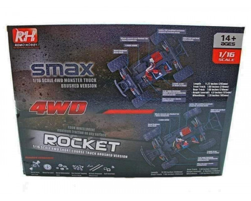 Радиоуправляемый монстр Remo Hobby SMAX Brushless (красный) 4WD 2.4G 1/16 RTR