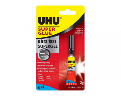 КЛЕЙ УНИВЕРСАЛЬНЫЙ СЕКУНДНЫЙ UHU SUPER GLUE ГЕЛЬ  3Г  БЛИСТЕР