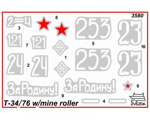Сборная модель ZVEZDA Советский средний танк с минным тралом Т-34/76, 1/35