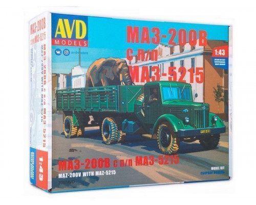 Сборная модель AVD МАЗ-200В с полуприцепом МАЗ-5215, 1/43